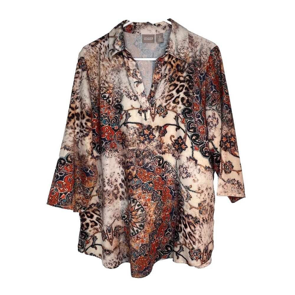 Chicos Boho Paisley  Dopamine Dressing Y2K  Top Blouse sz 2 / L (15